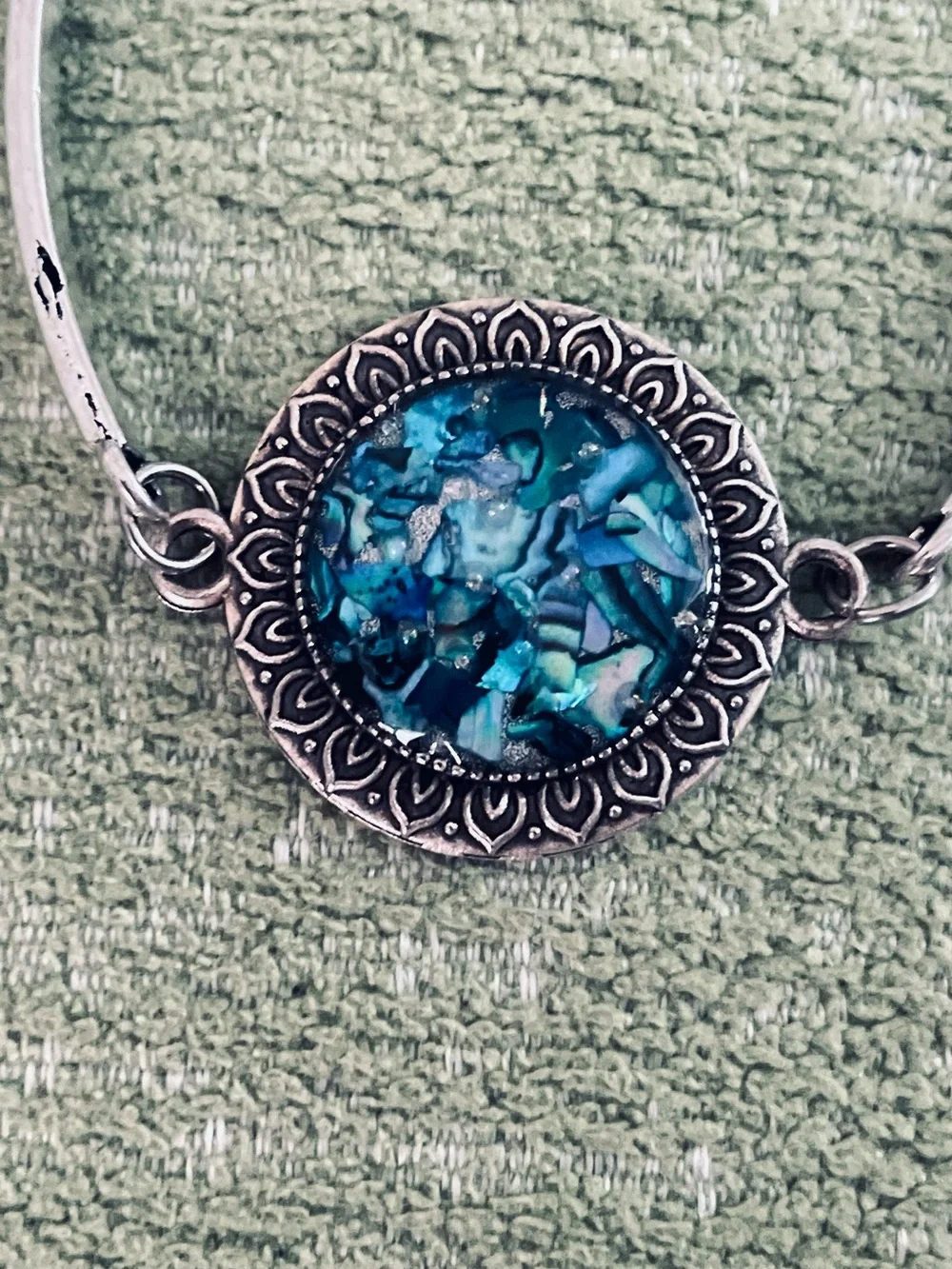 Silver-Tone Abalone Mosaic Round Bracelet in Blue